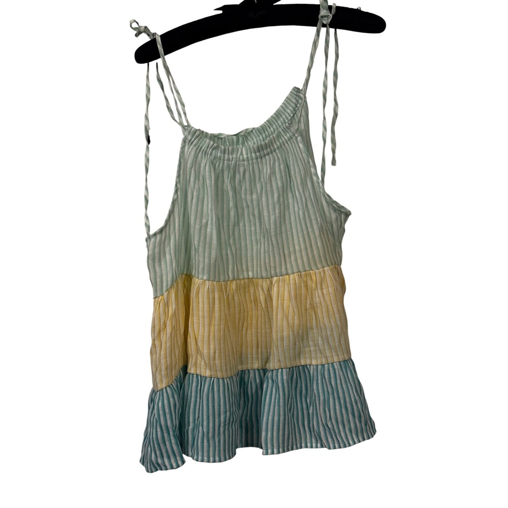 Blu Pepper Striped Tiered Tie Shoulder Tank Top Large Multicolor Boho Summer